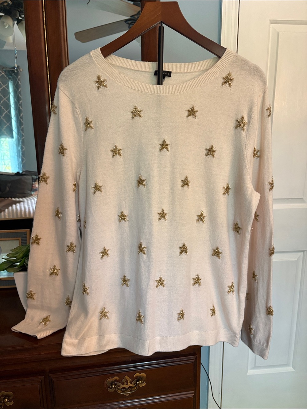 Talbot’sWomen's Cream Sweater with Gold Star Embroidery